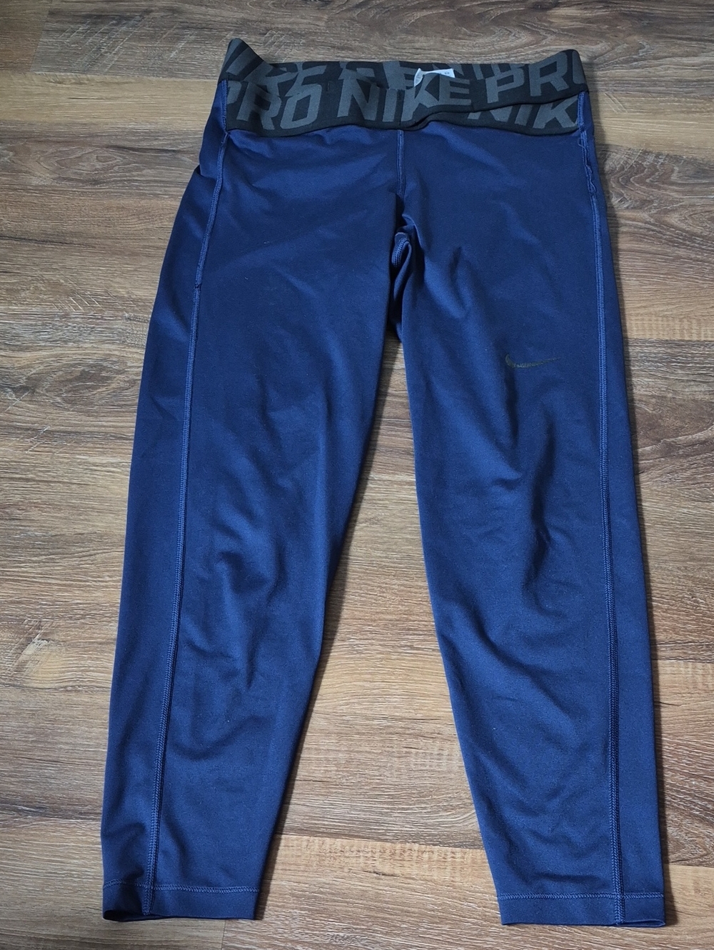 Nike Pro Dri-FIT Navy Blue Logo Waistband Compression Training Tights Womens S